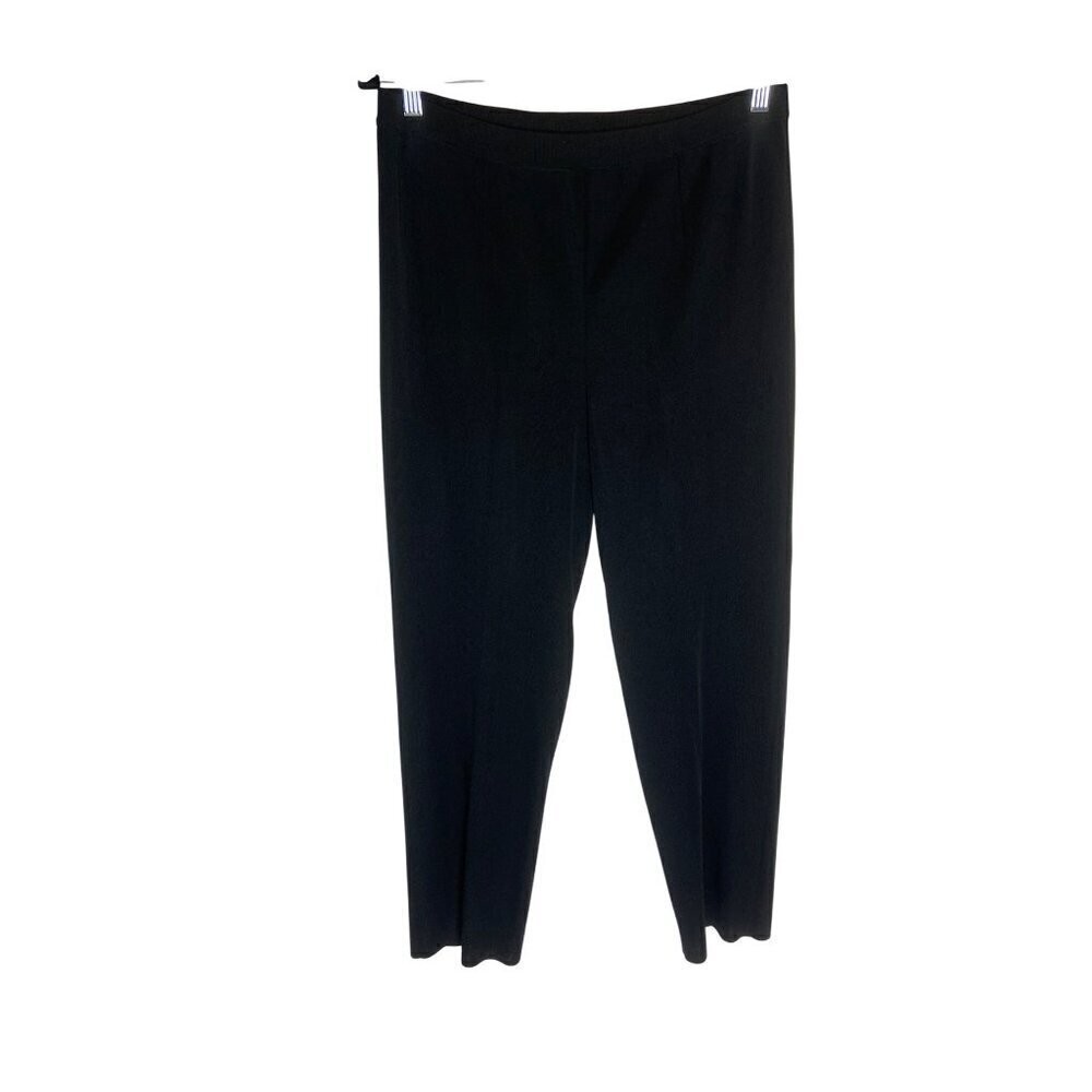 Ming Wang Pleated Black Pull On Acrylic Straight Leg Pant Professional-sz Medium